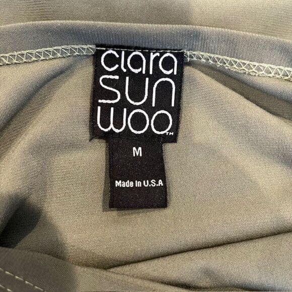 Clara Sun Woo Long Tunic Olive Green Side Slits Breezy 3/4 Sleeve Size Medium - Picture 6 of 12